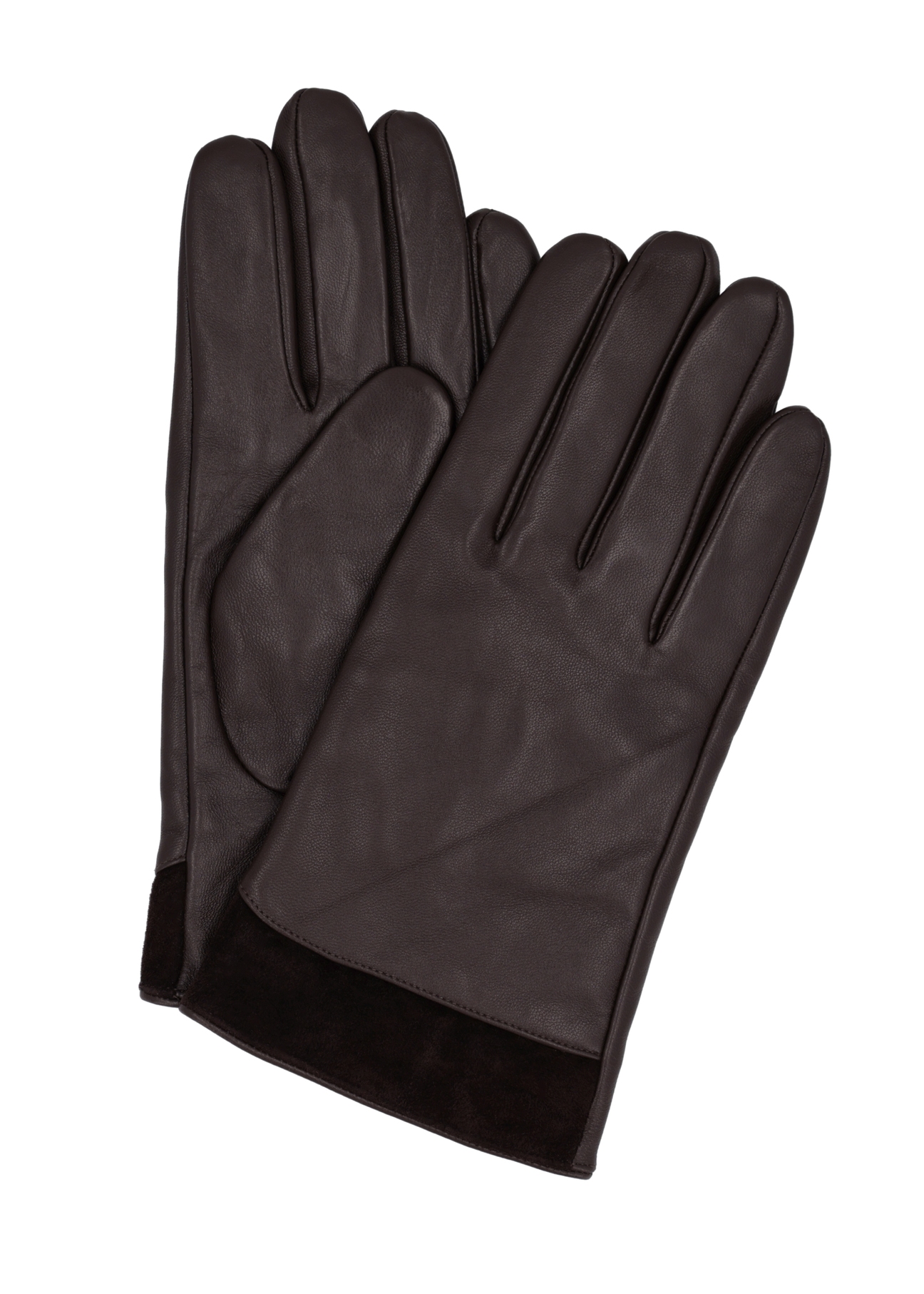 Men's brown leather gloves REKMS-0090-1I(Z26), product view from above, on white background.