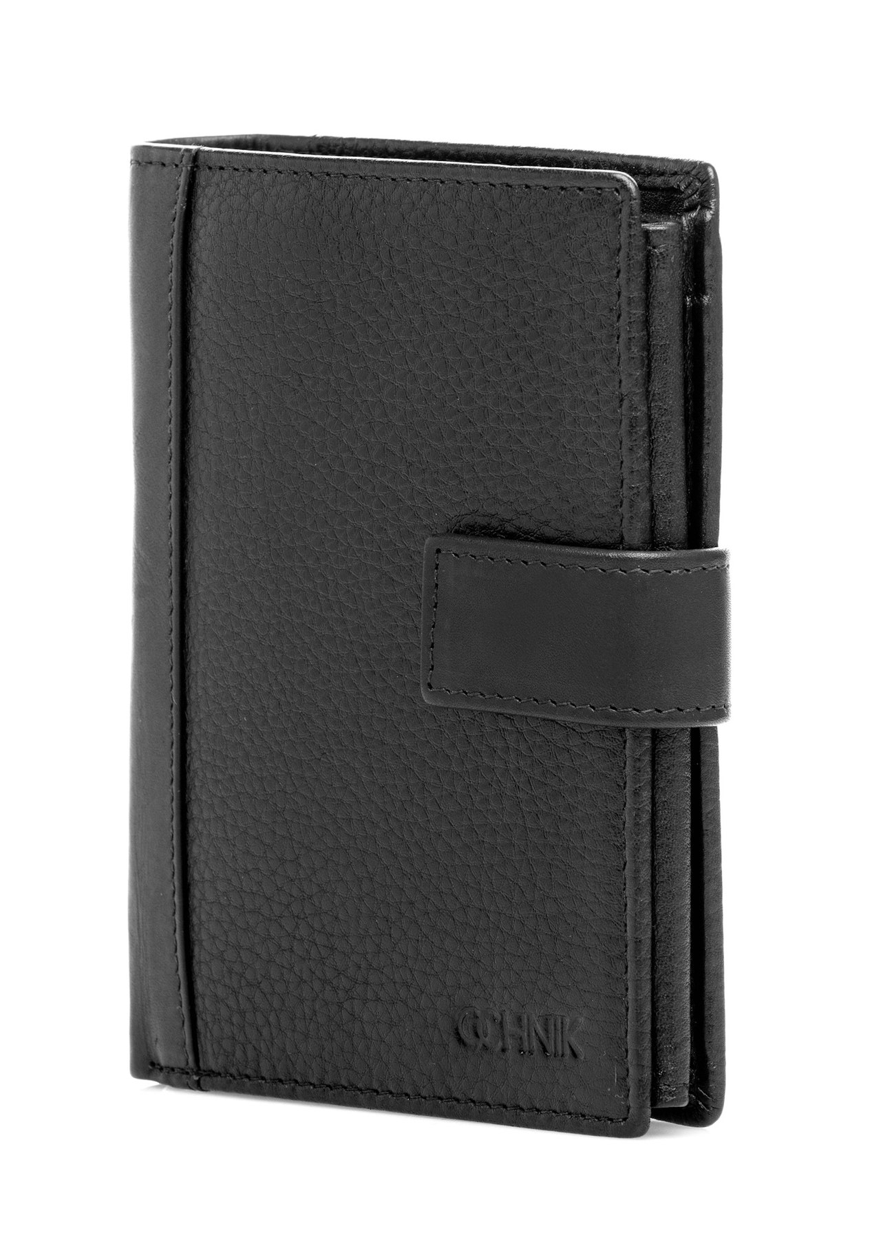 Black men's leather wallet PORMS-0682-99(W26), diagonal product view on white background.