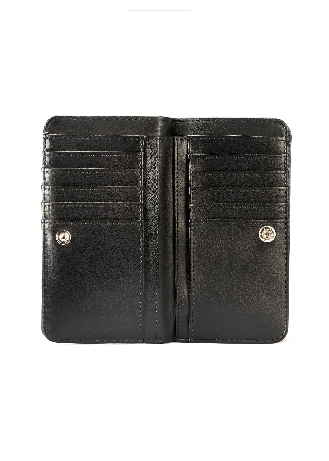Black women's wallet with logo POREC-0401-99(W25), view of the inside of the product on a white background.