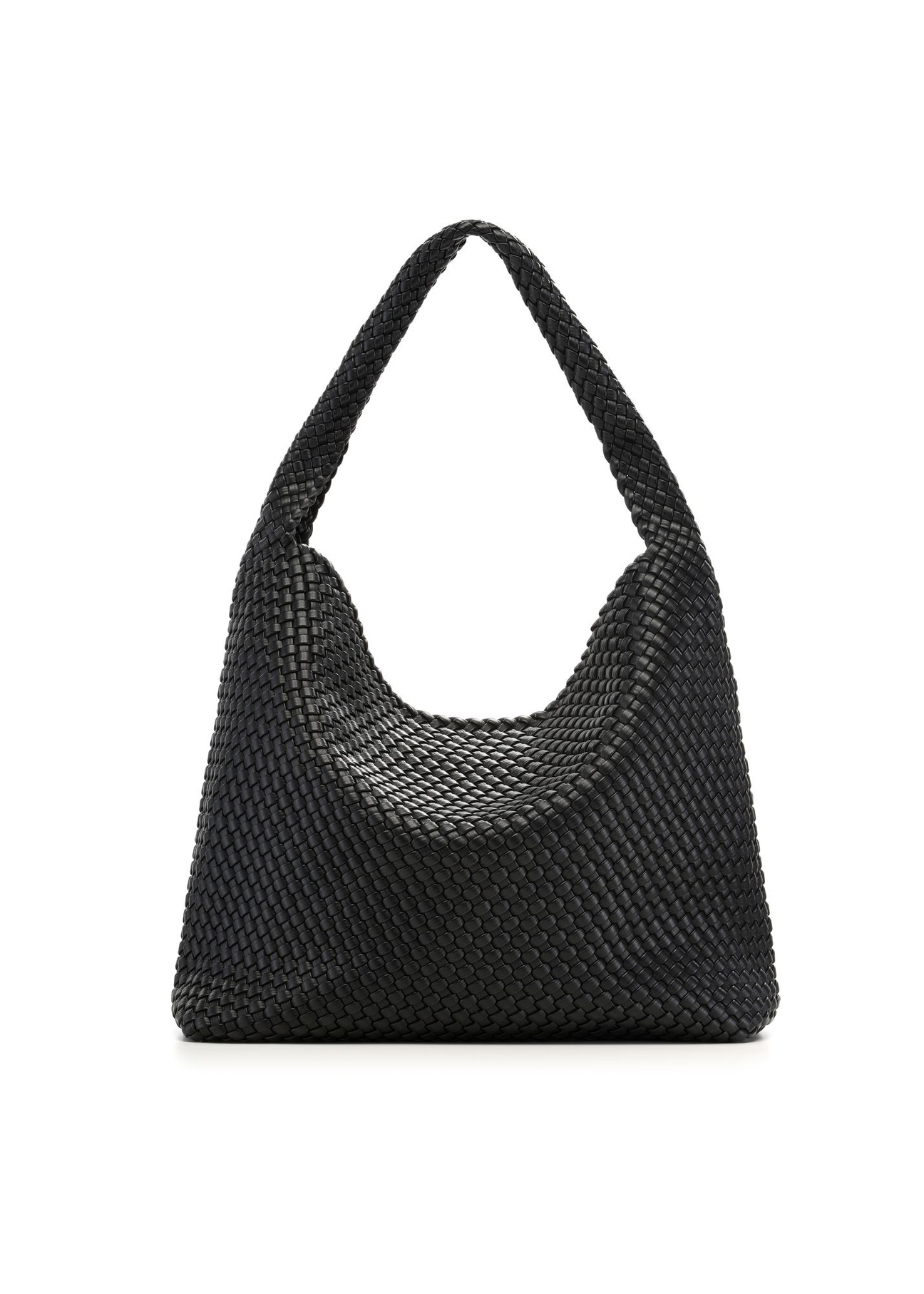 Black woven shopper bag TOREC-1148-99(W26) - product view from the back, on a white background.