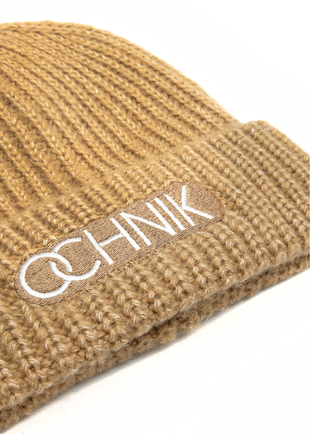 Beige women's hat with OCHNIK CZADT-0075A-81(Z25) logo, close-up of the product detail on a white background.