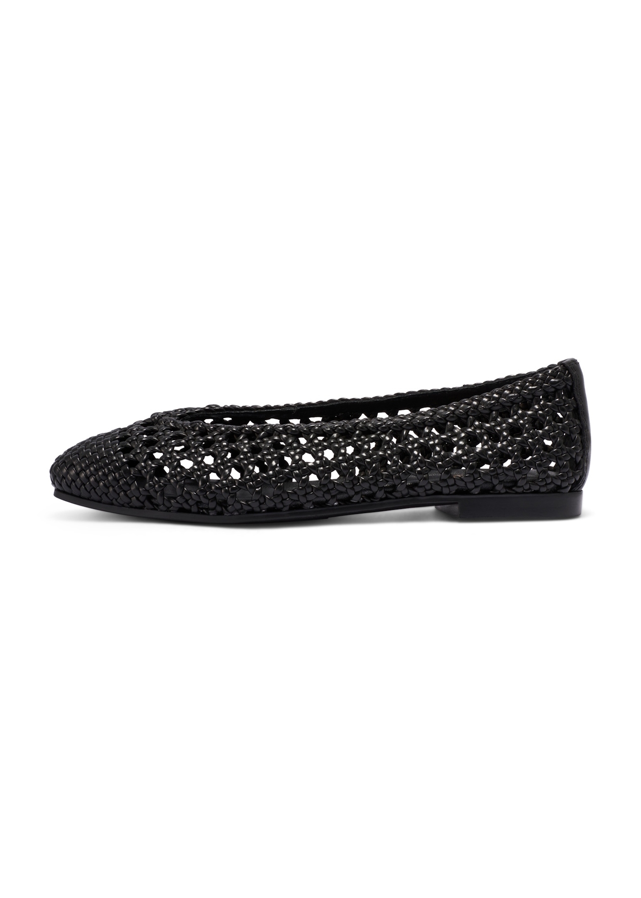 Women's black braided ballet flats BUTYD-1251-99(W26), side view of the product on a white background.