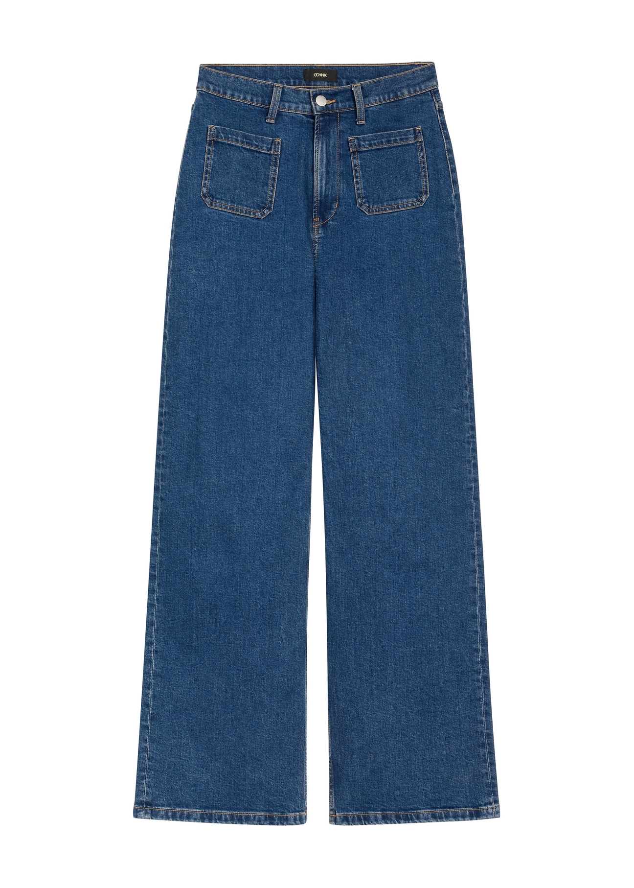 Blue women's denim pants JEADT-0014-7H(W26), front product view on white background.