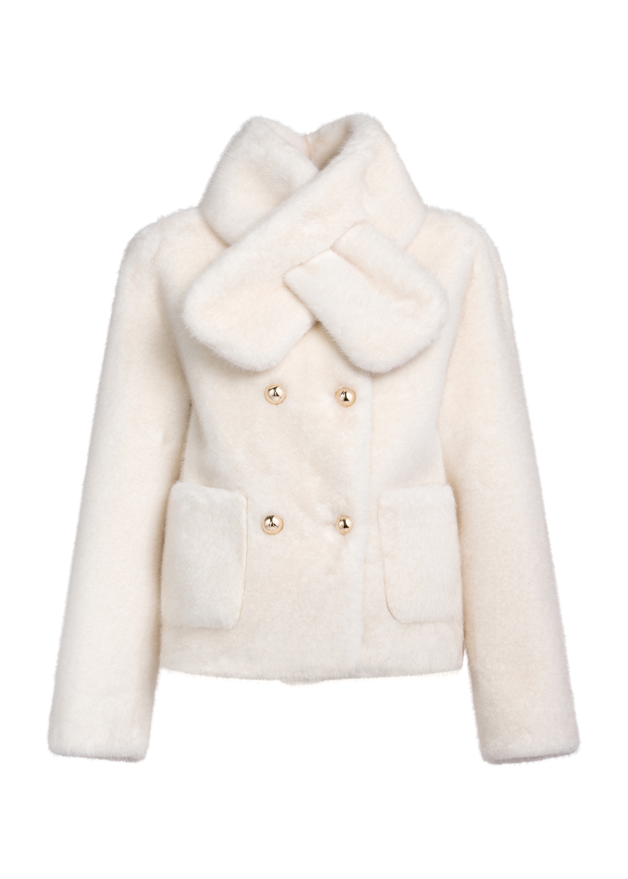 Cream women's fur coat FUTDP-0068-12(Z25) - front product view on white background.