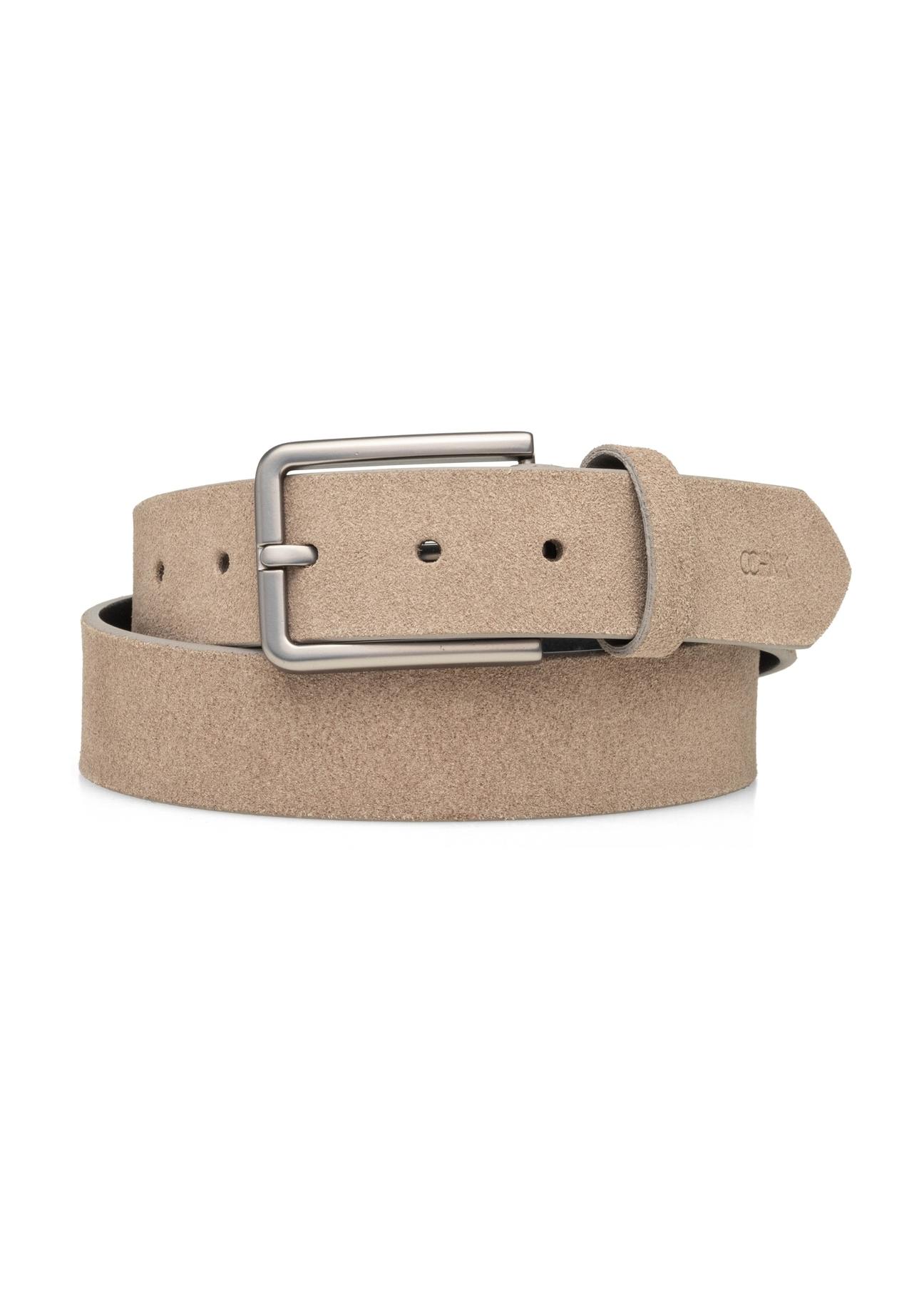 Beige suede men's belt PASMS-0275-1K(W26) - front product view, on a white background.
