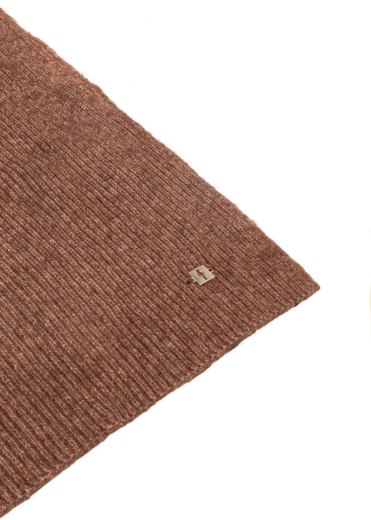 Brown women's scarf with a wool blend SZADT-0202-89(Z25), close-up of the product detail, view on a white background.