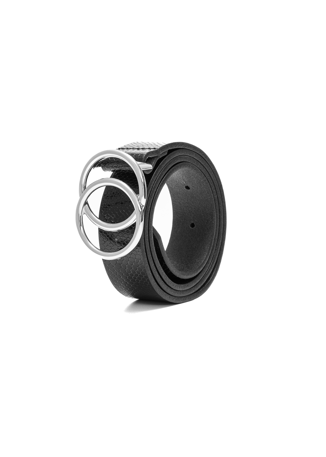 Black women's belt with animal motif PASDS-0172 E-98(Z 25), diagonal product view on a white background.