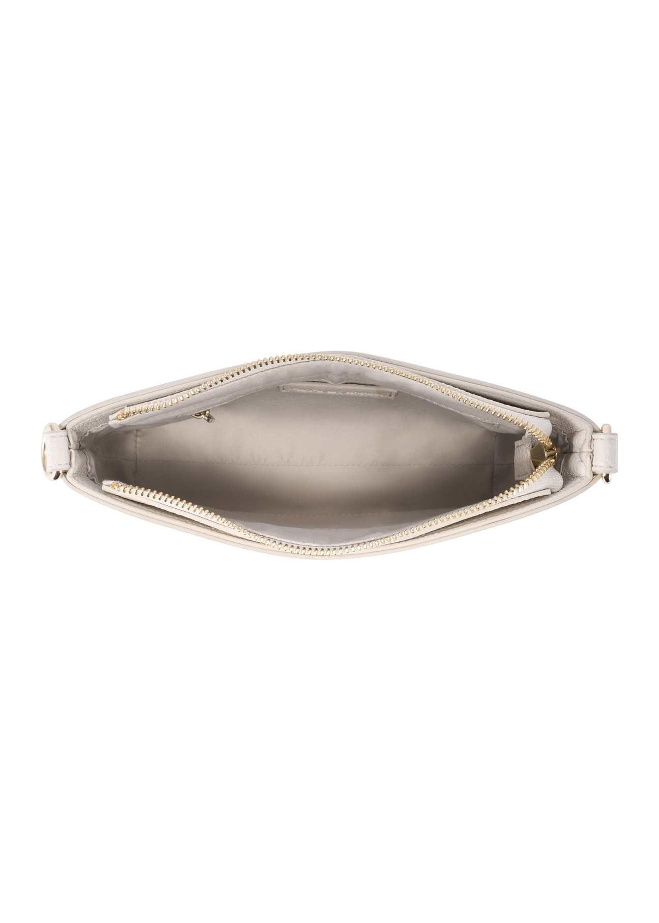 Cream women's handbag with monogram TOREC-1159-0B(W26), product view from above on white background.