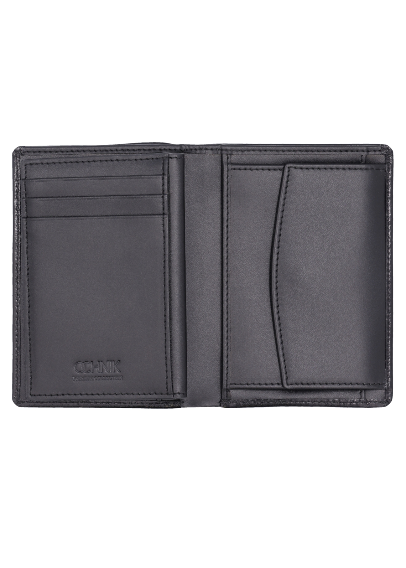 Black leather men's wallet PORMS-0723-9P(Z26), interior view on a white background.