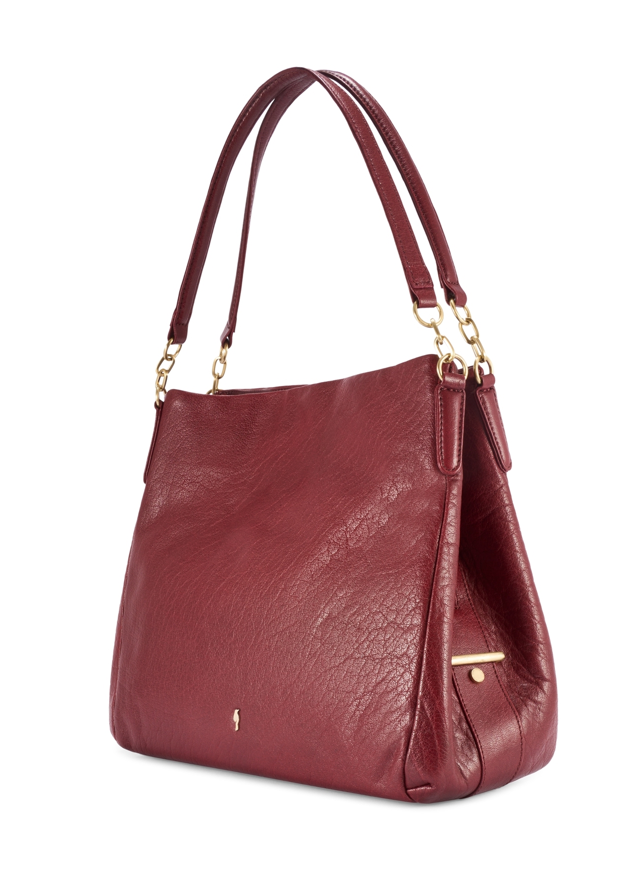 Dark red leather women's shopper bag TORES-0636D-4C(W26) - diagonal product view, on a white background.