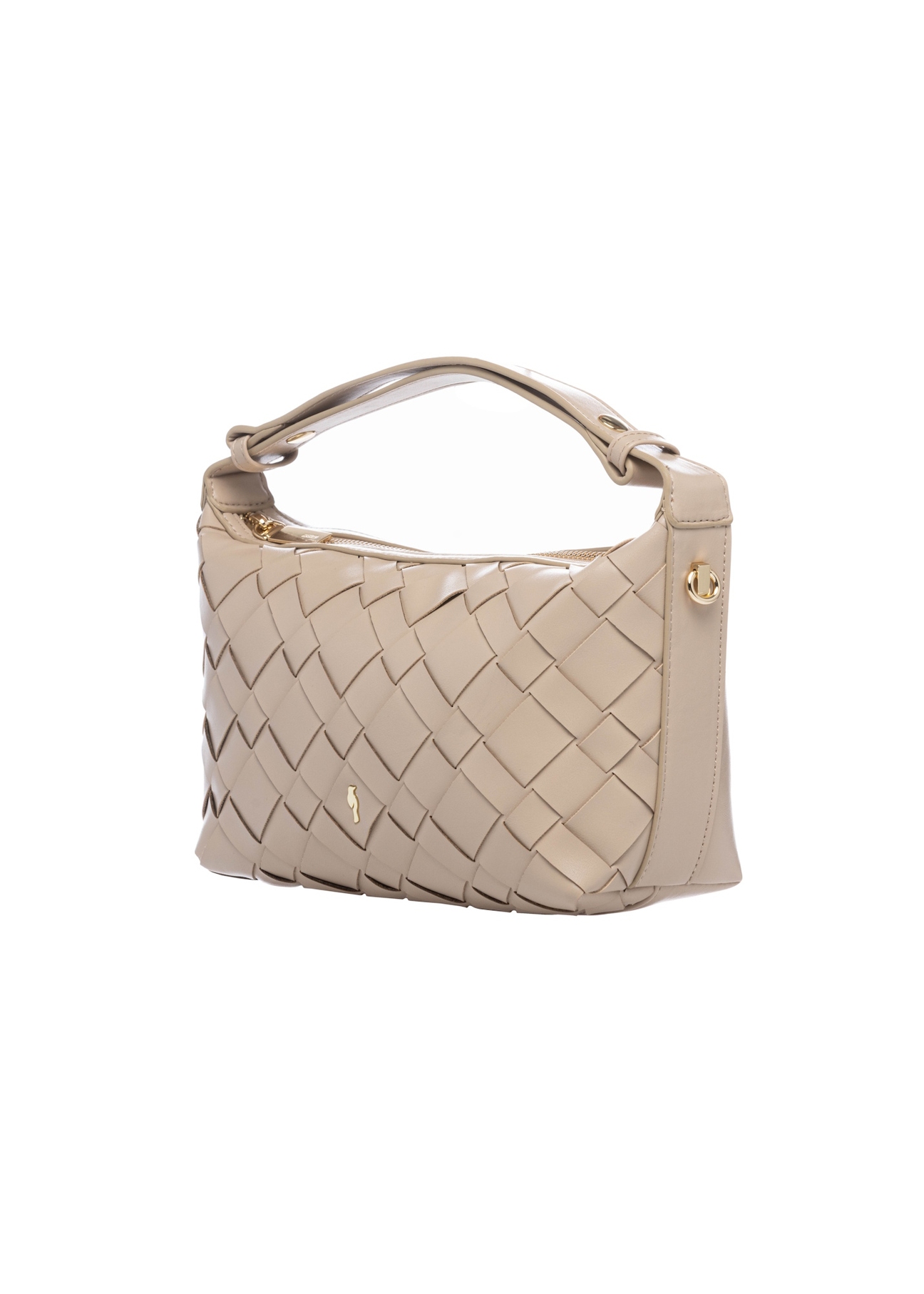 Beige women's handbag with braid TOREC-1169-1A(W26), diagonal product view on a white background.