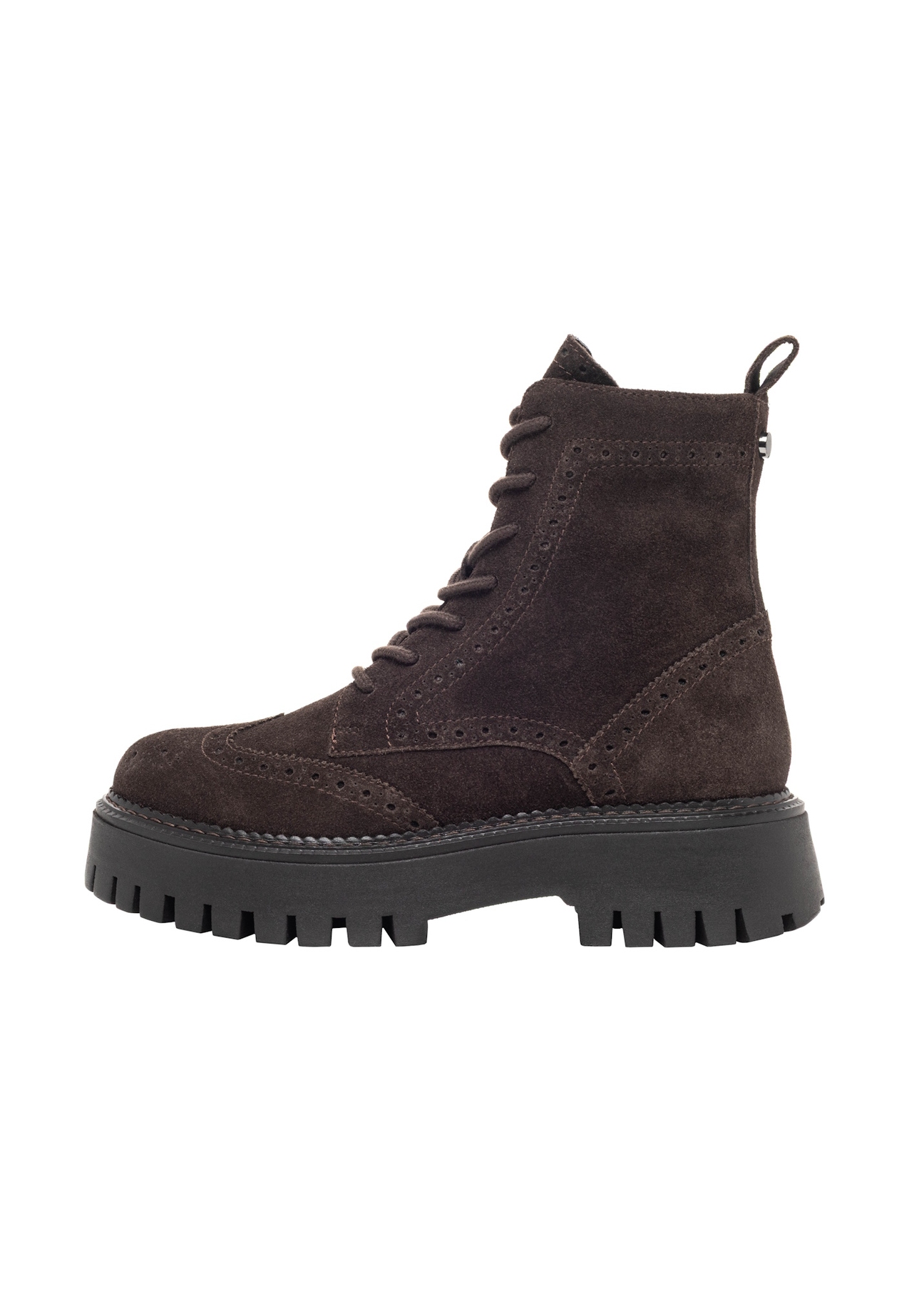 Women's suede ankle boots in brown color BUTYD-1289-1I(Z26), side view of the product on a white background.