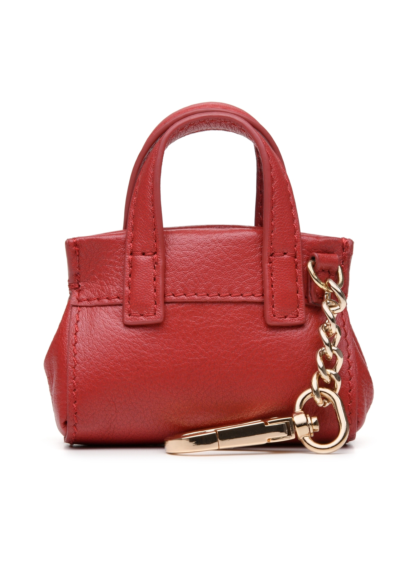Red leather bag-shaped keychain BRELOK-0214-42(Z25), back view of the product on a white background.