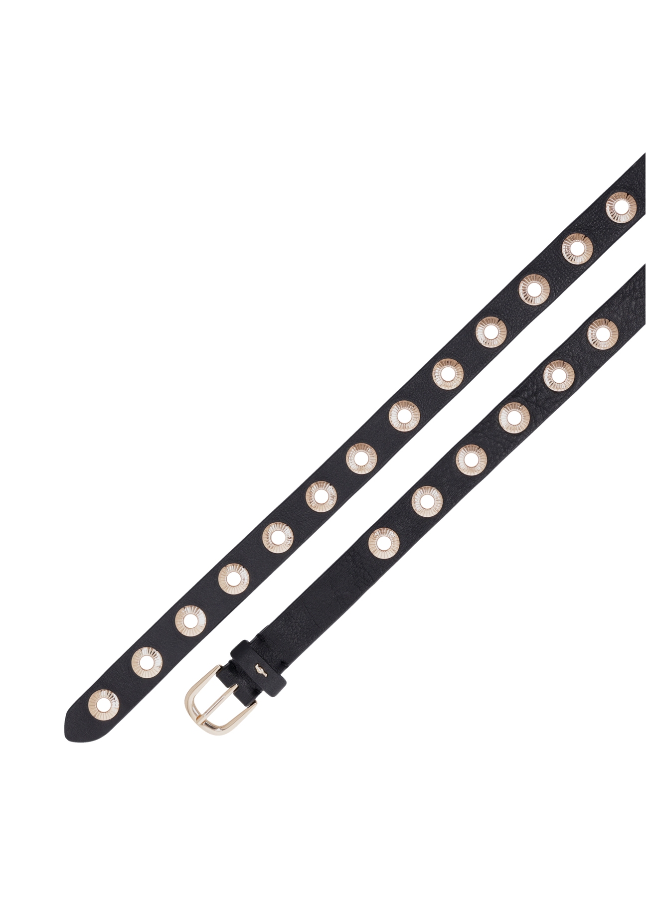 Black leather women's belt PASDS-0350-99(Z26), top view of the product on a white background.