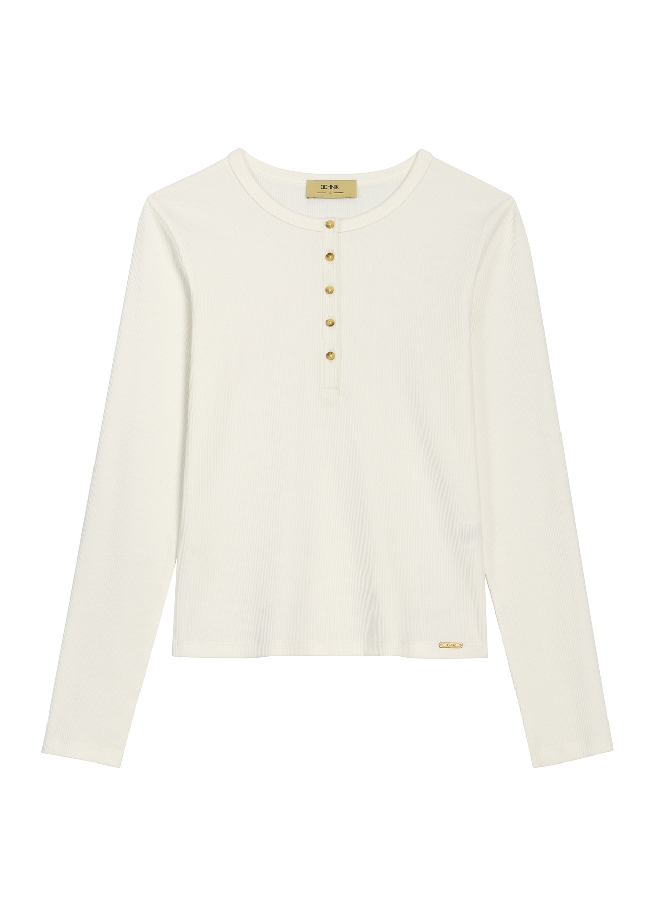 Cream ribbed women's blouse LSLDT-0059-0B(Z26), front product view on white background.