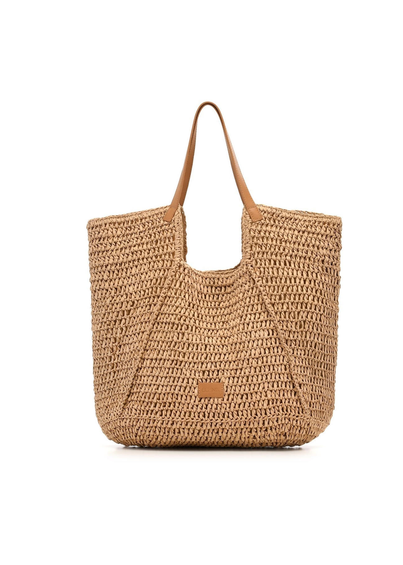 Beige straw shopper bag TOREC-1223-1E(W26) - front product view, on white background.