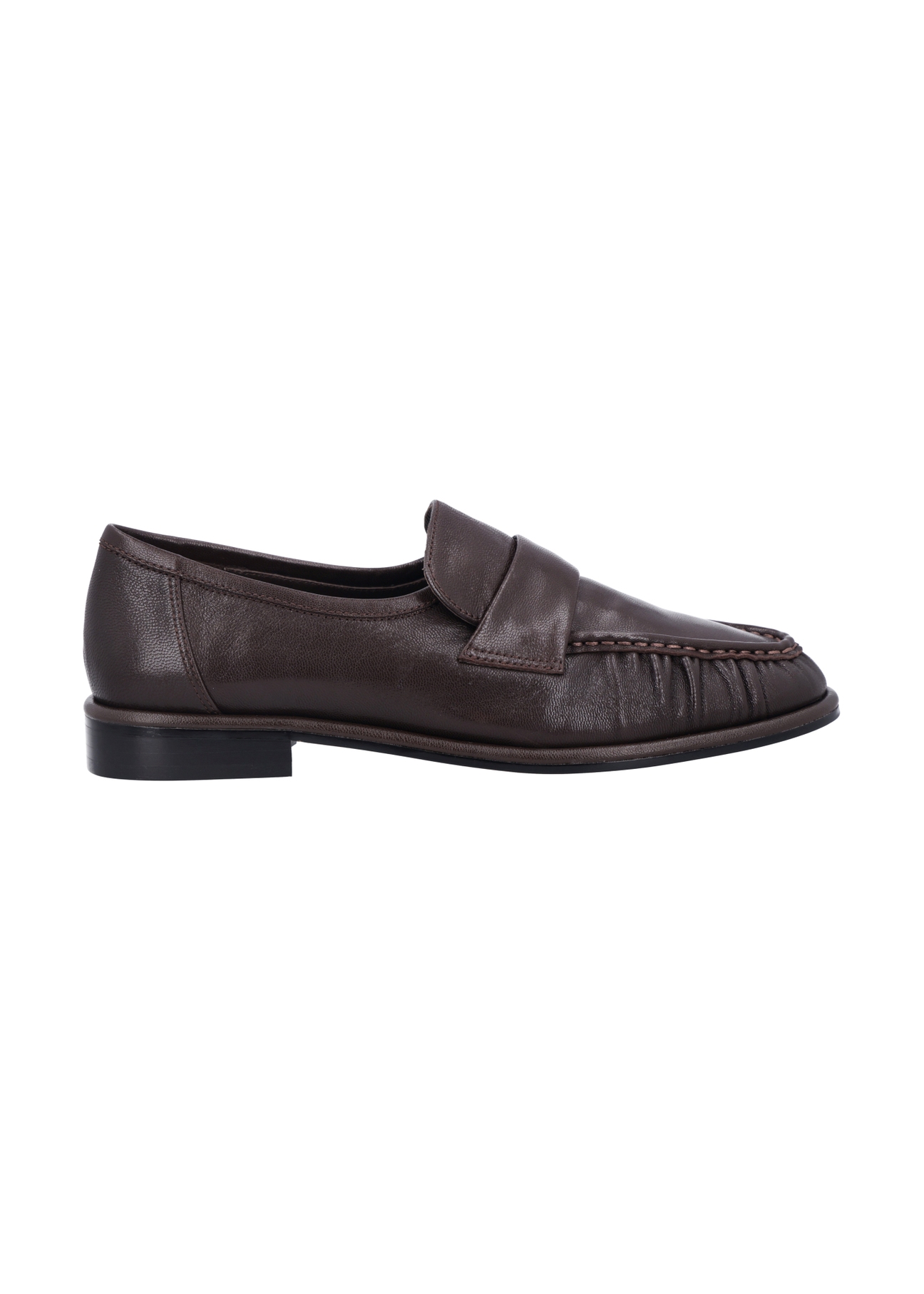 Women's brown leather moccasins BUTYD-1328-1I(Z26), side product view on white background.