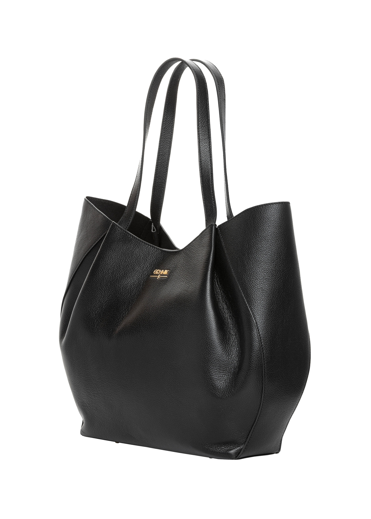 Women's leather black shopper bag TORES-1358-99(Z26), diagonal product view on a white background.