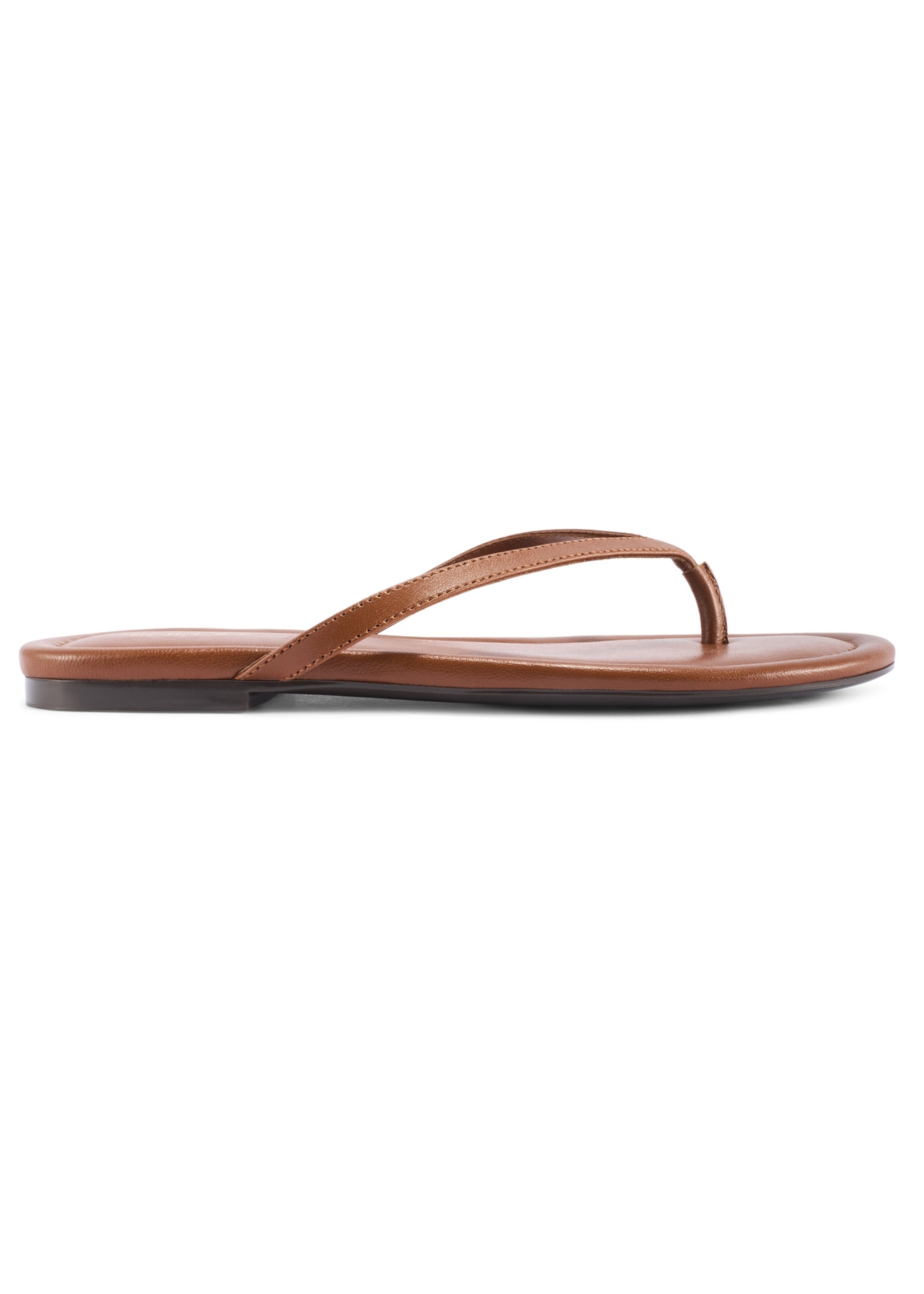 Women's leather flip-flops in camel color BUTYD-1271-1D(W26), side view of the product on a white background.