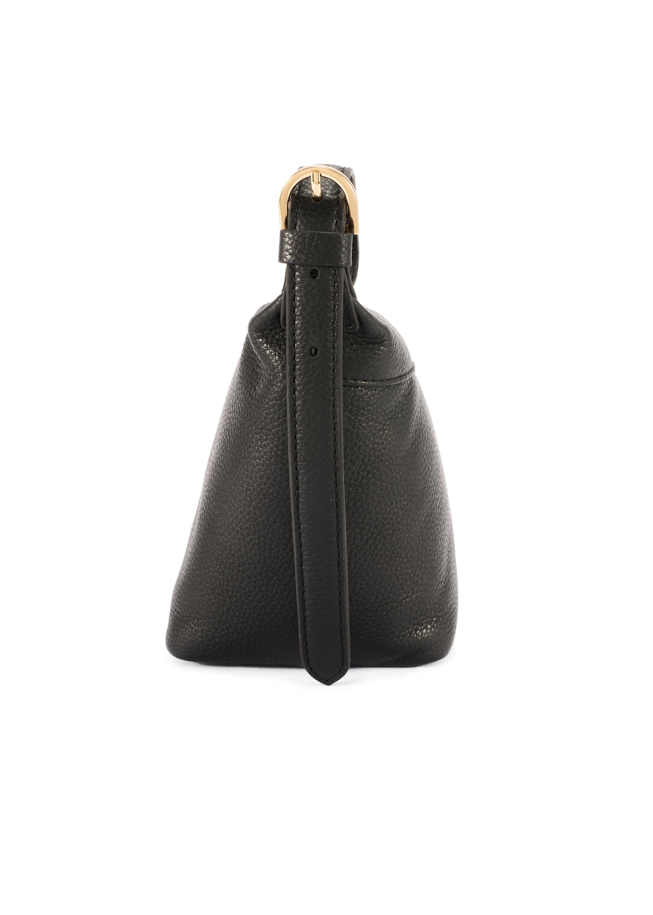 Small black handbag made of natural leather TORES-1267-9I(W26), product view from the side on a white background.