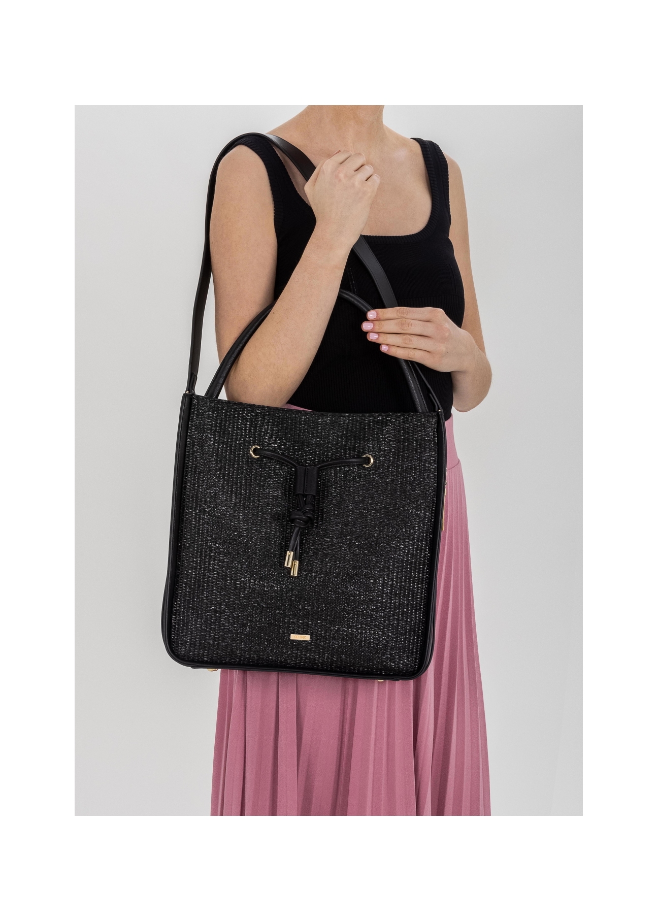 Black Women's Braided Handbag TOREC-0452-99(W21)-07