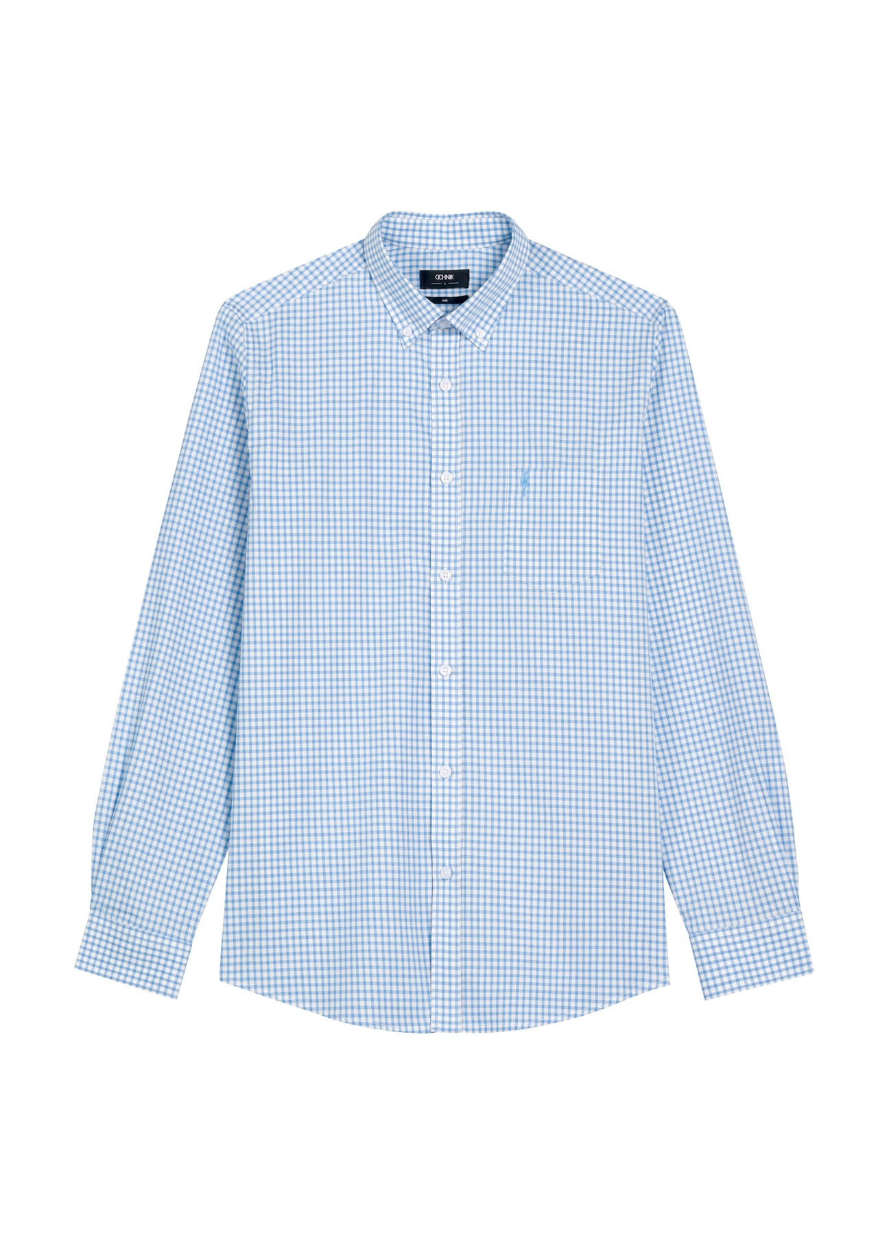 Men's blue checkered cotton shirt KOSMT-0277-7B(W26), front product view on white background.