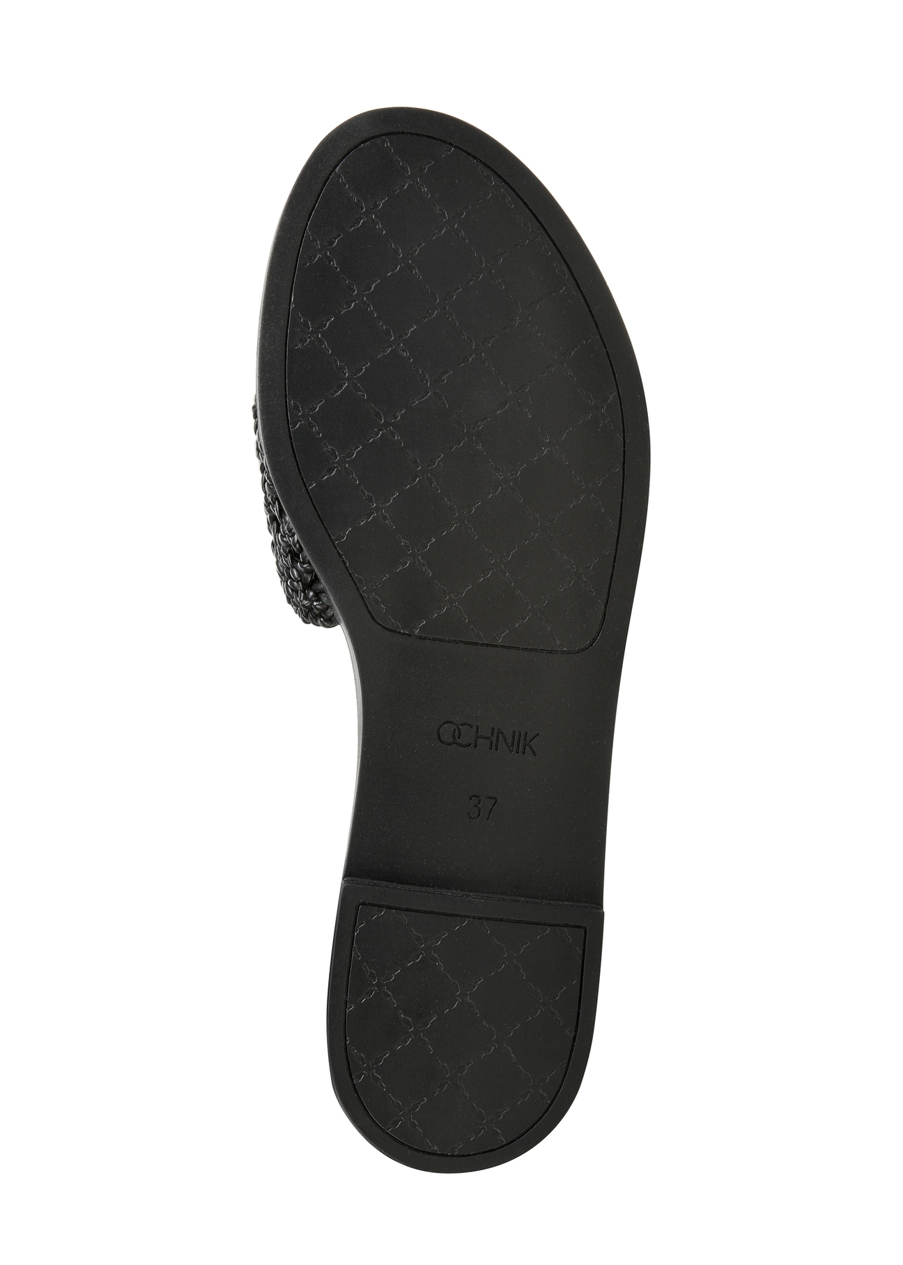 Black braided women's flip-flops BUTYD-1253-99(W26), view of the sole of the product on a white background.