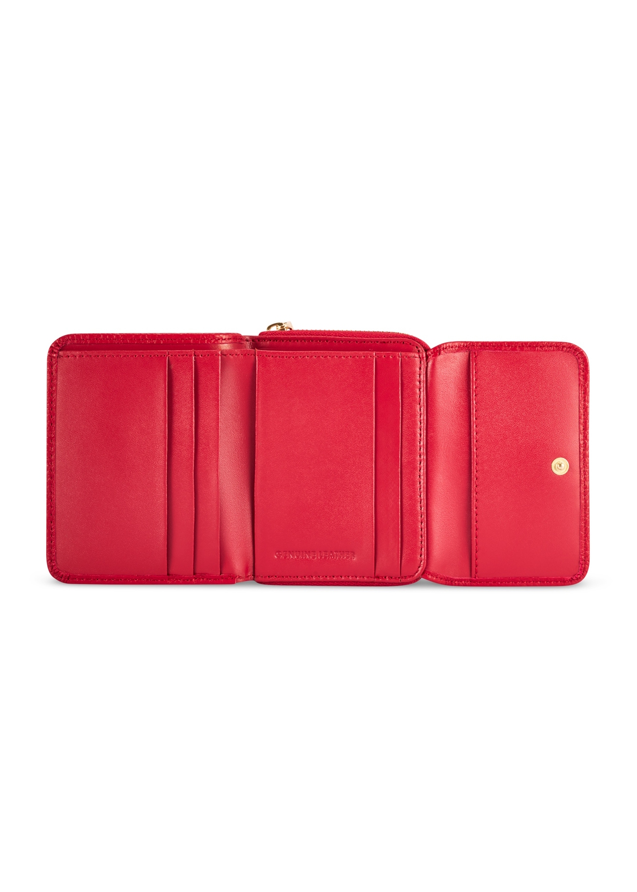 Small red leather women's wallet PORES-0802G-42(Z25), product view inside on white background.