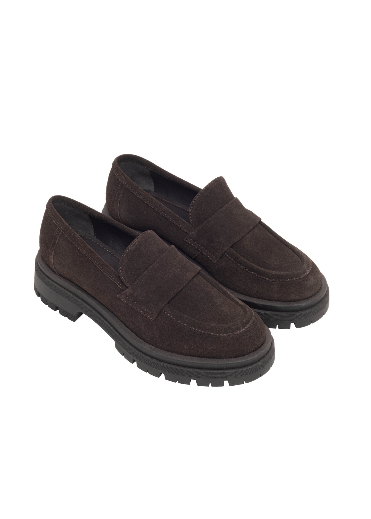 Dark brown suede women's moccasins BUTYD-1187-1I(Z26), diagonal product view on white background.