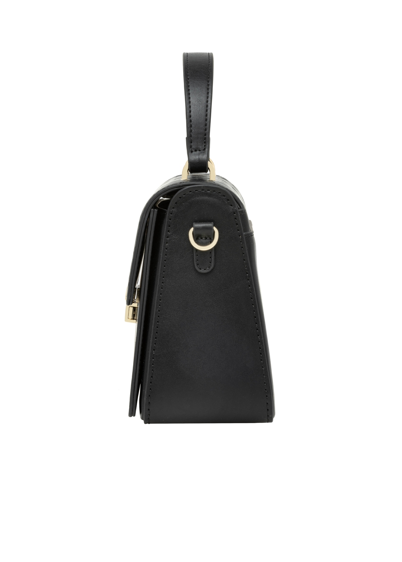 Small black monogrammed handbag TOREC-1292-9P(Z26), product view from the side on a white background.