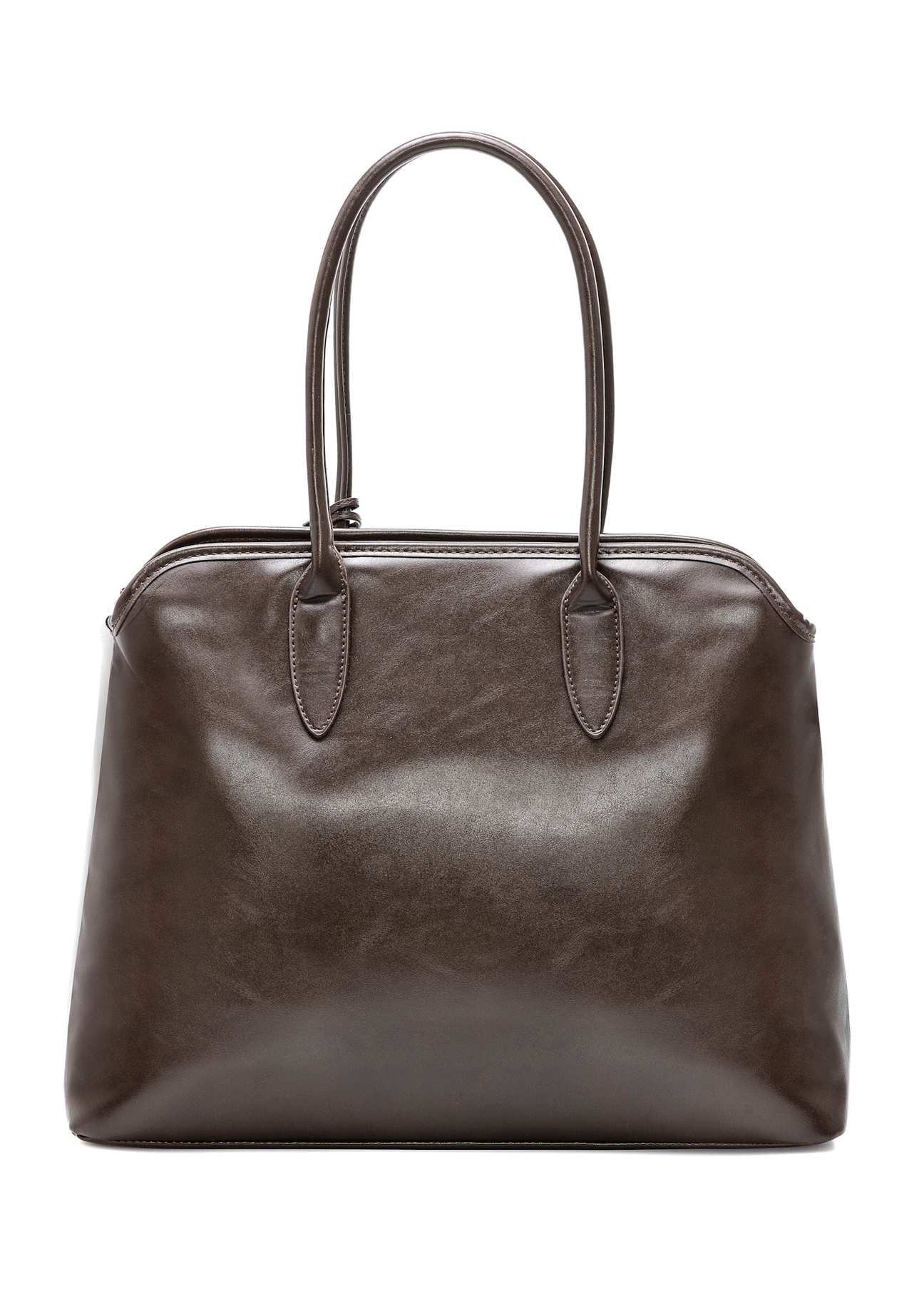 Brown large women's handbag TOREC-1076-89(Z25), product view from the back on a white background.