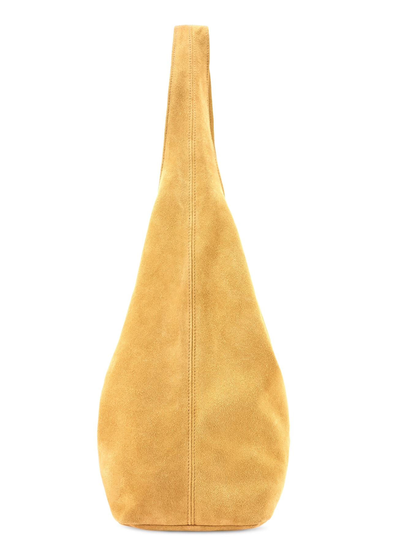 Yellow suede women's shopper bag TORES-1177-2C(W26), side product view on white background.