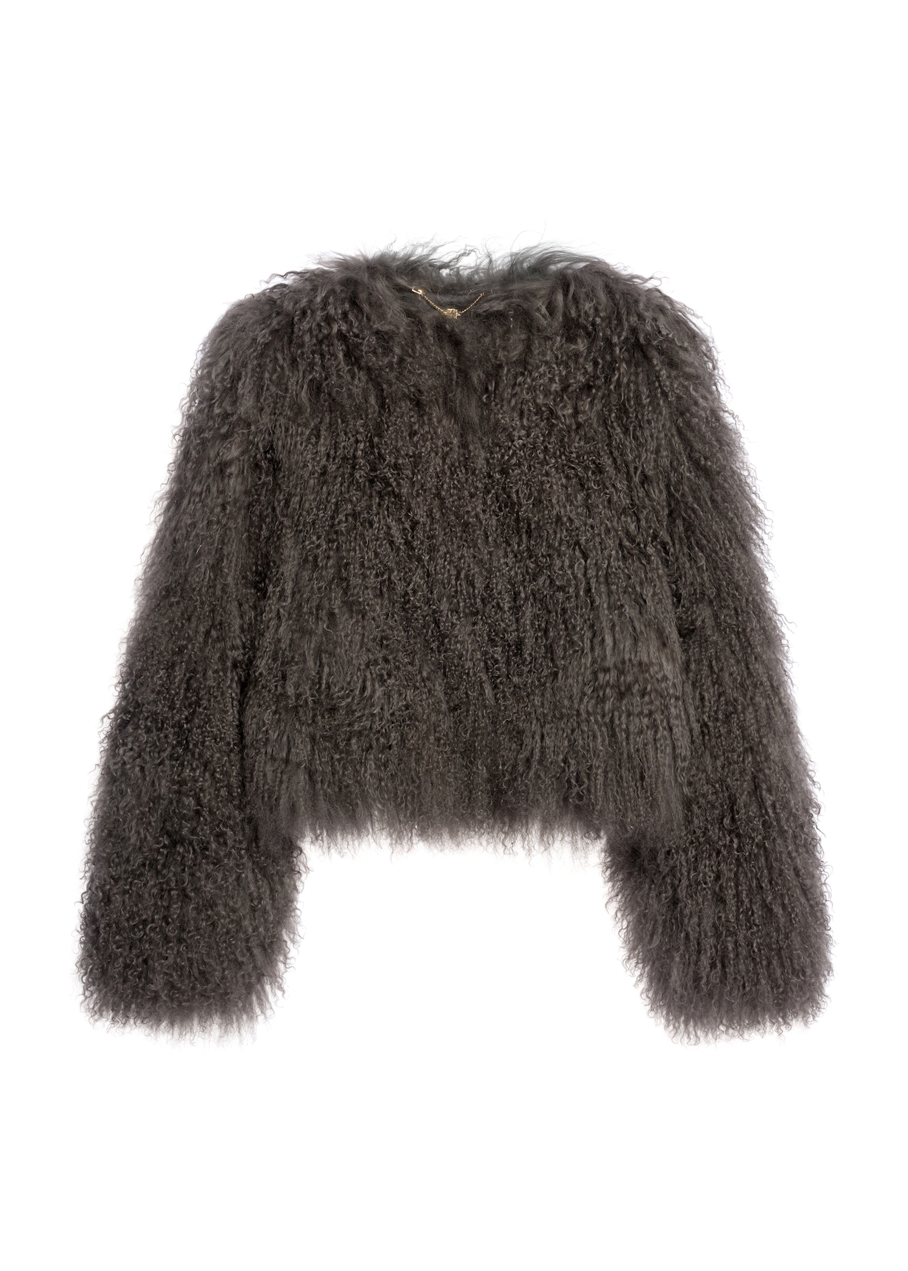 Gray short natural fur coat FUTDF-0104-3178(Z25), product view from the front on a white background.