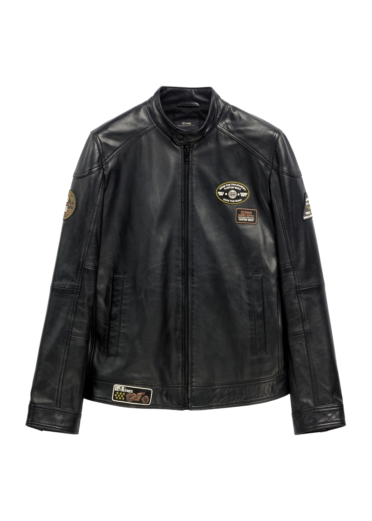 Men's black leather jacket KURMS-0301A-99(W26) - front product view, on white background.