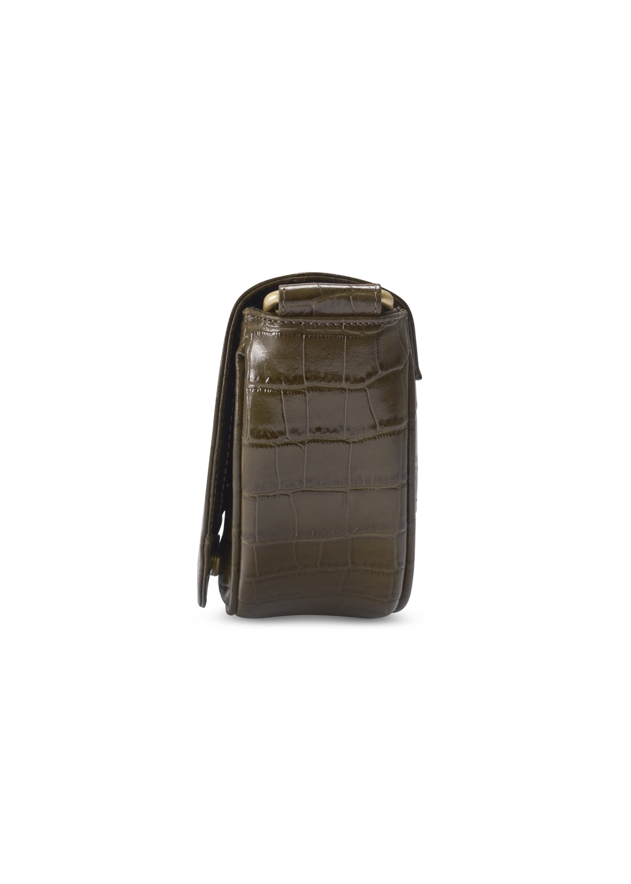 Semi-circular croco khaki women's handbag TORES-1328-8D(Z26) - side view of the product, on a light background.