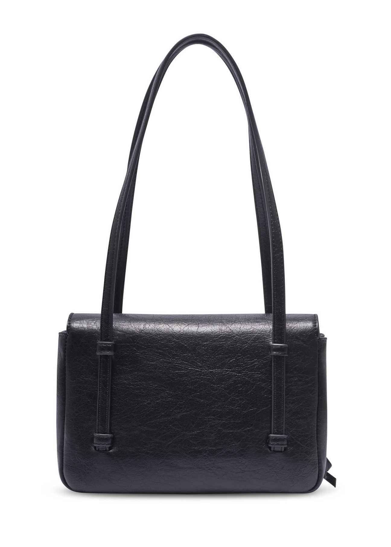 Small black women's handbag with bows TOREC-1379-99(Z26), back view of the product on a white background.