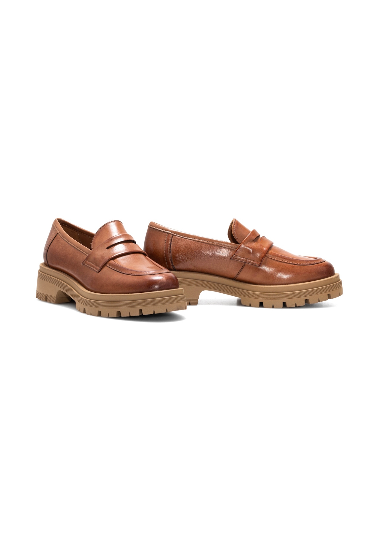 Women's brown leather moccasins BUTYD-1187-87(Z25), diagonal product view on a white background.