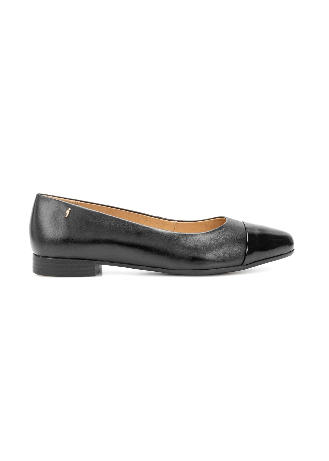 Women's leather ballerinas in black BUTYD-1245-99(W26), side view of the product on a white background.