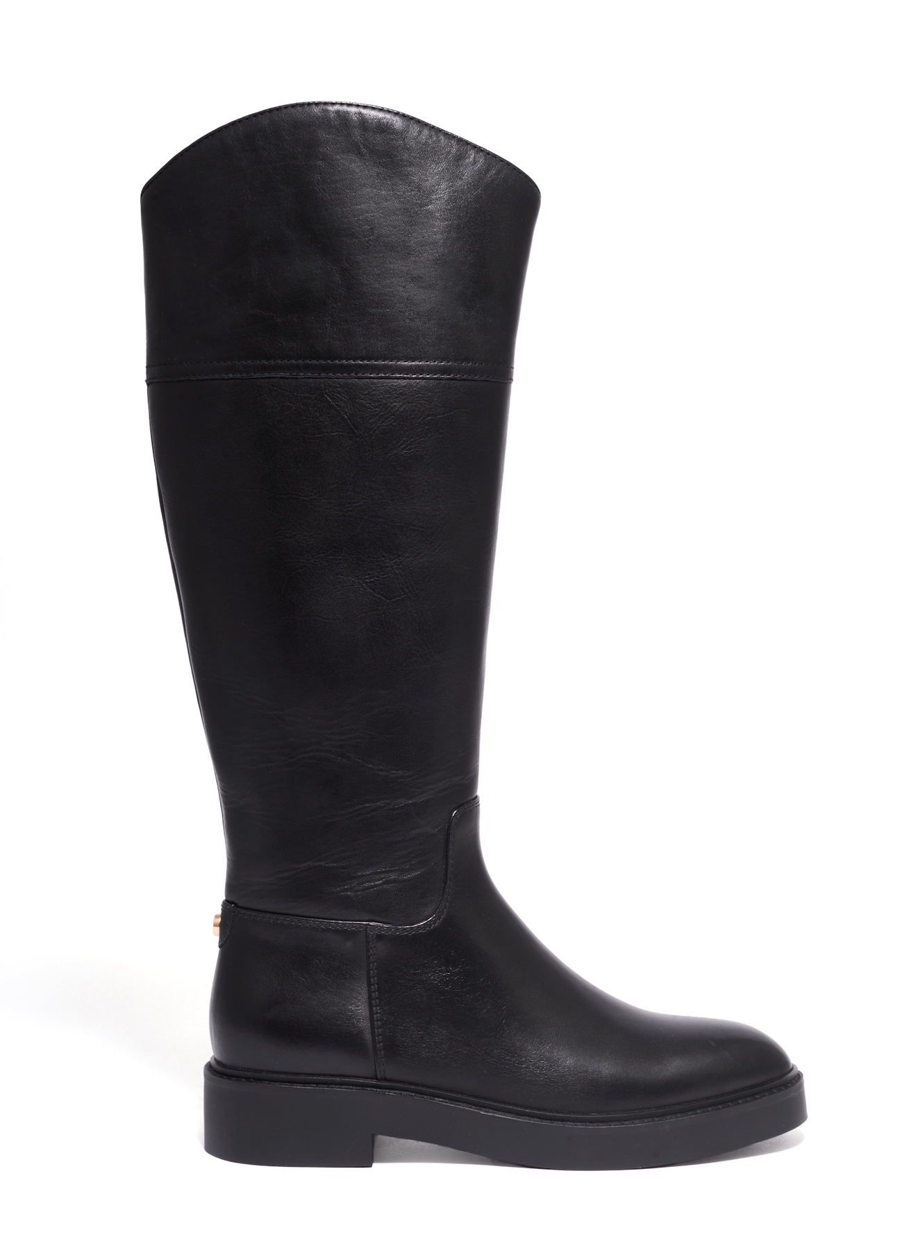Black leather women's boots BUTYD-1288-99(Z26), side view of the product on a white background.