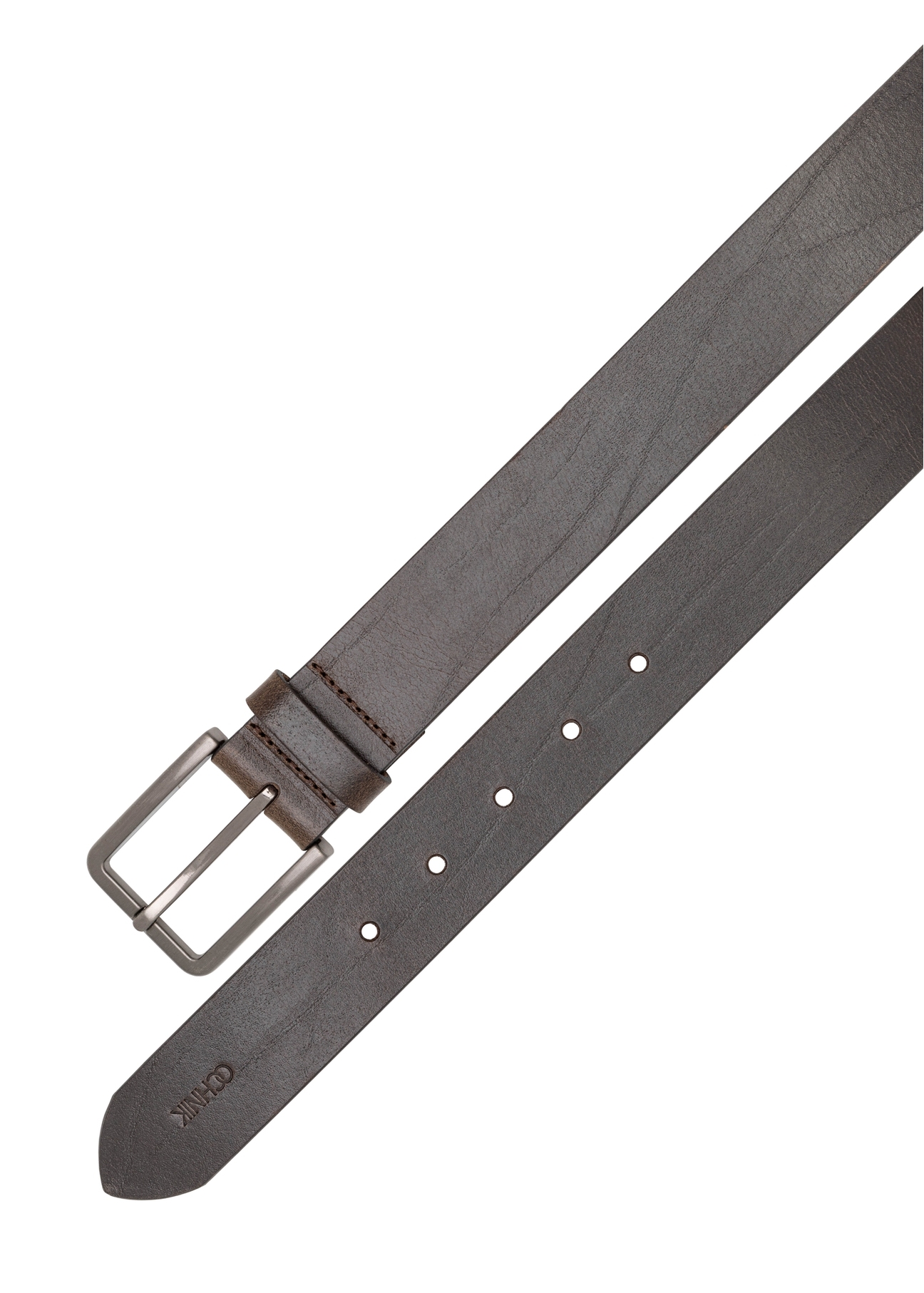 Men's brown leather belt PASMS-0275-1I(W26) - product view from above, on a white background.