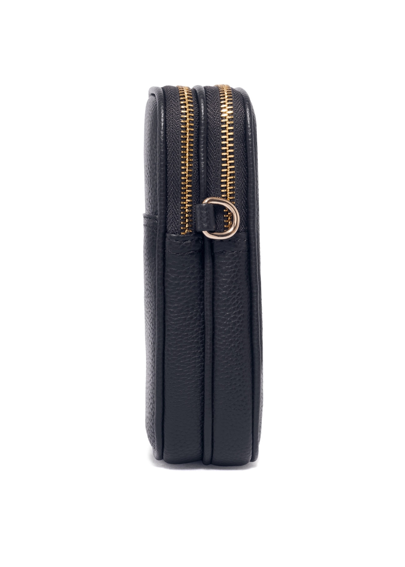 Black mini women's phone bag TOREC-1368-9I(Z26), product view from the side on a white background.