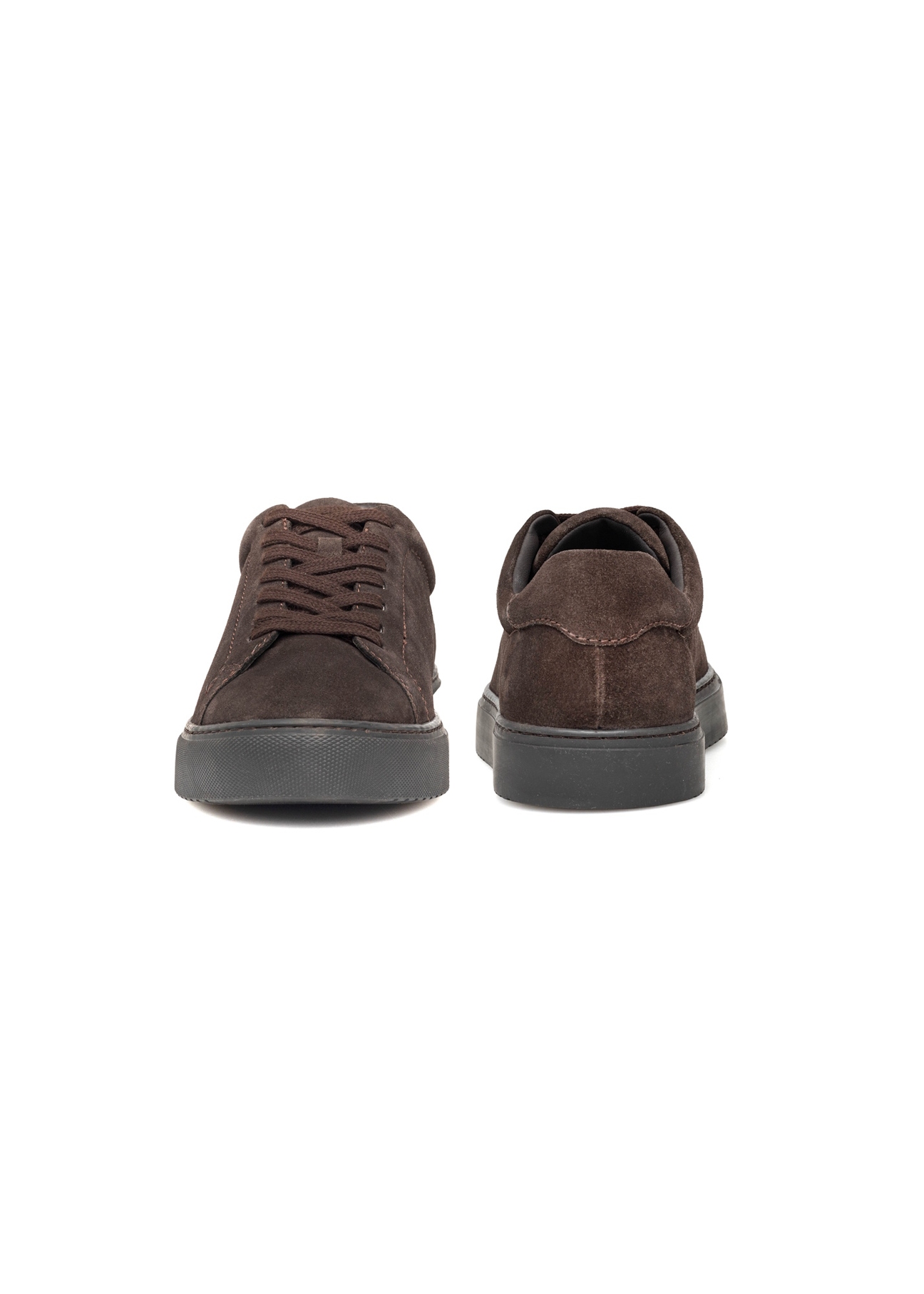 Dark brown leather sports shoes BUTYM-0503A-1I(W26), front and back product view on white background.