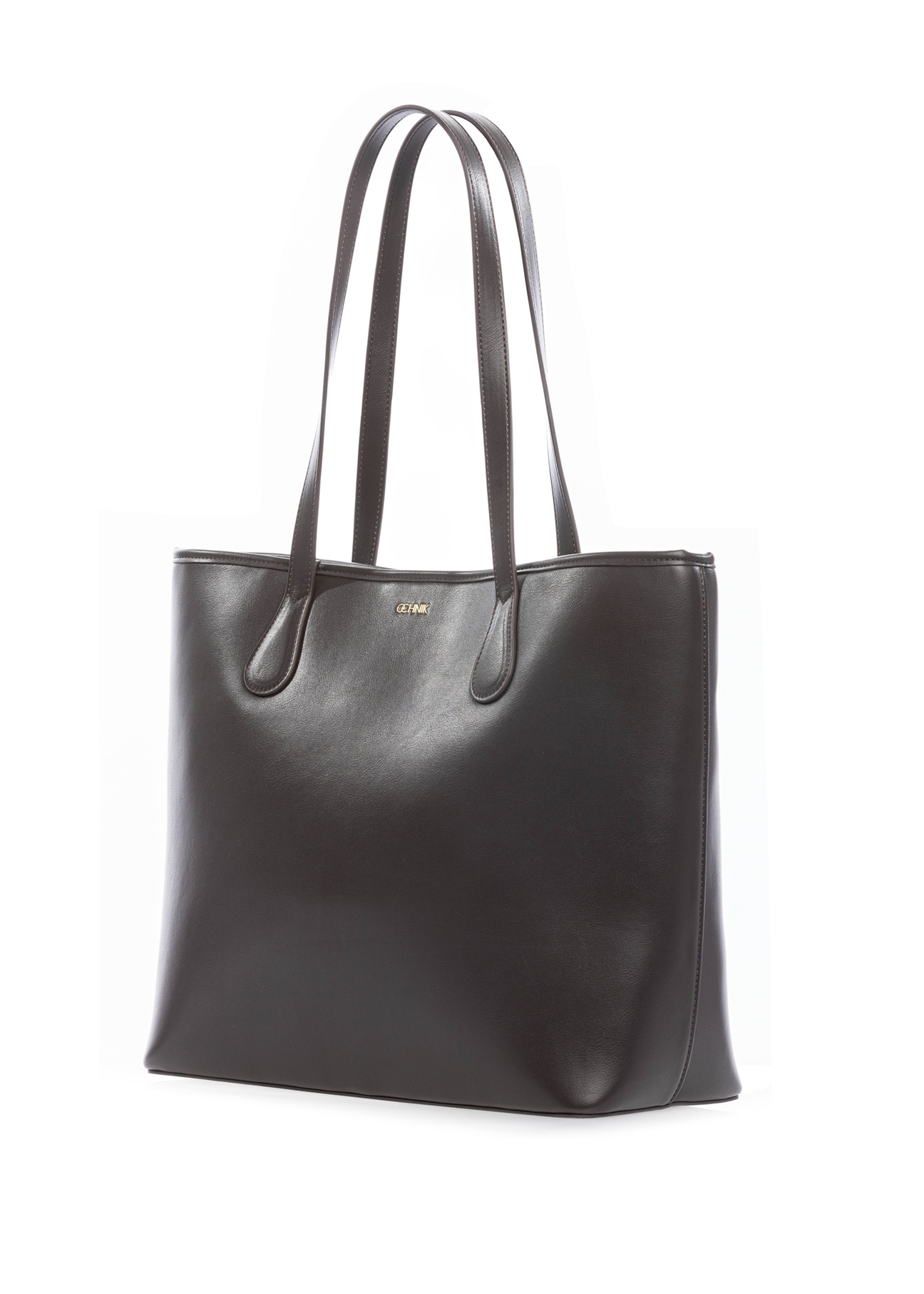 Brown women's shopper bag TOREC-1235-1H(W26), diagonal product view on white background.