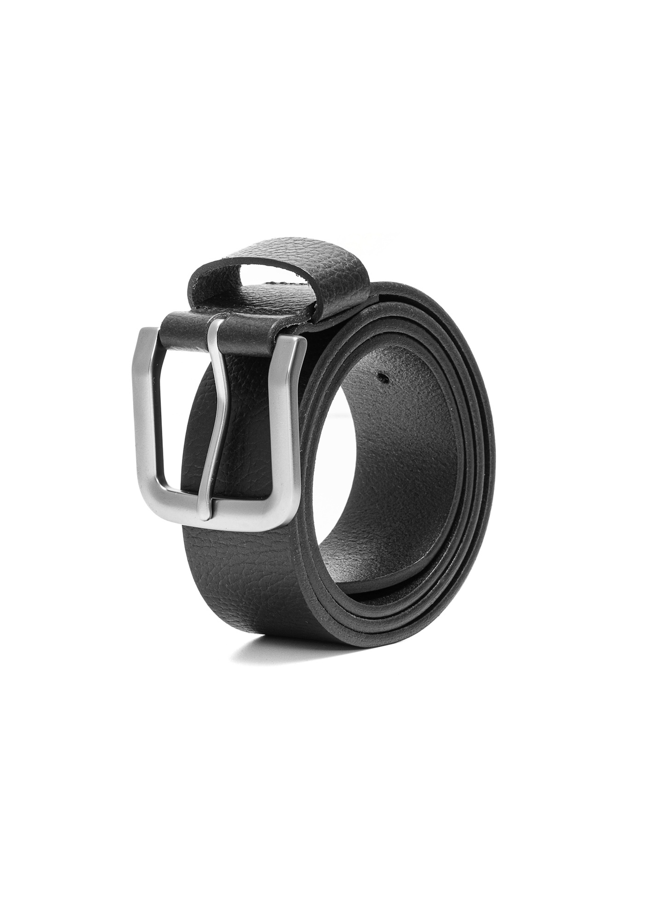 Black leather women's belt PASDS-0312A-99(Z25), diagonal product view on white background.