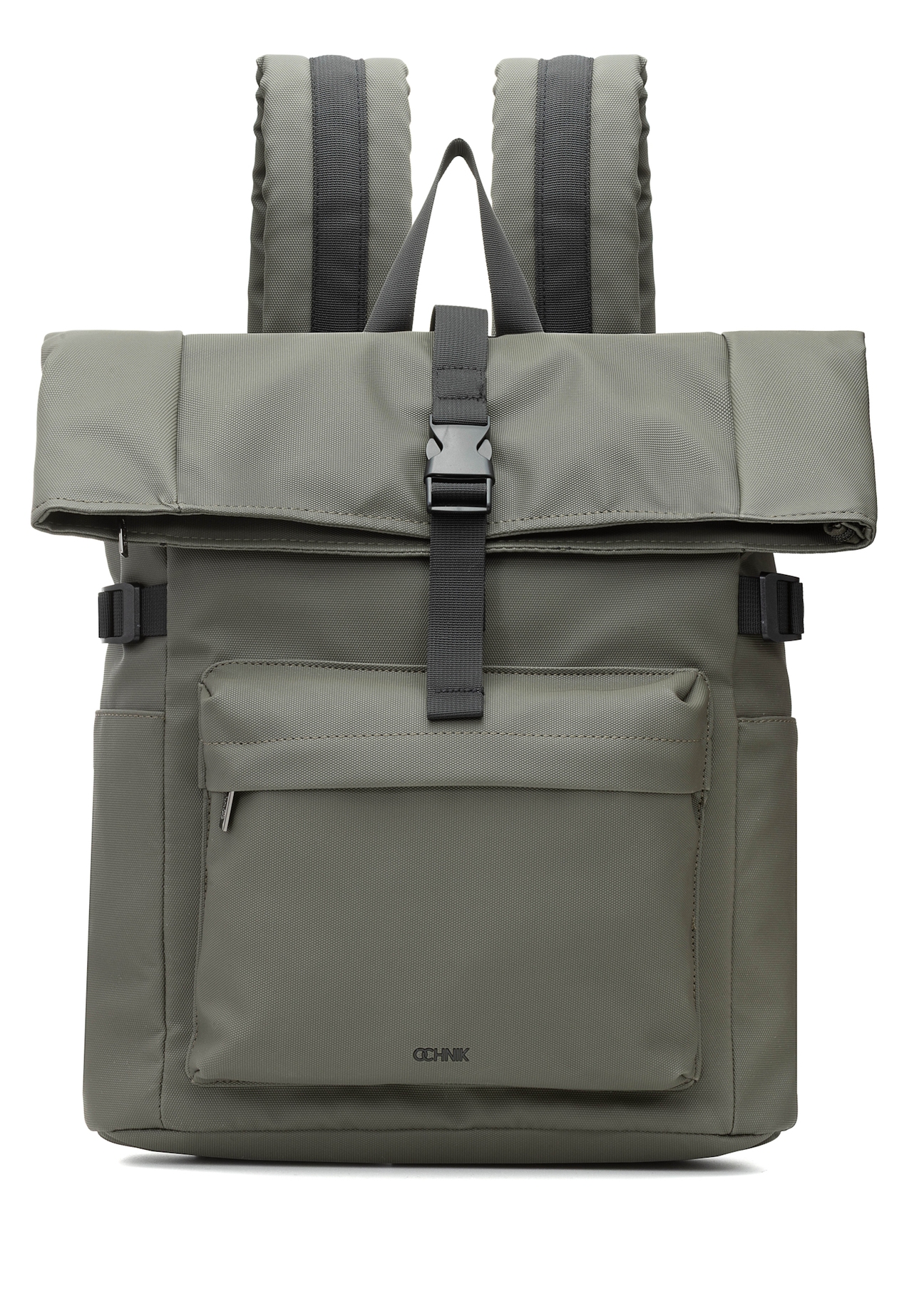 Large khaki backpack PLCMN-0015-55(Z25), product view from the front on a white background.