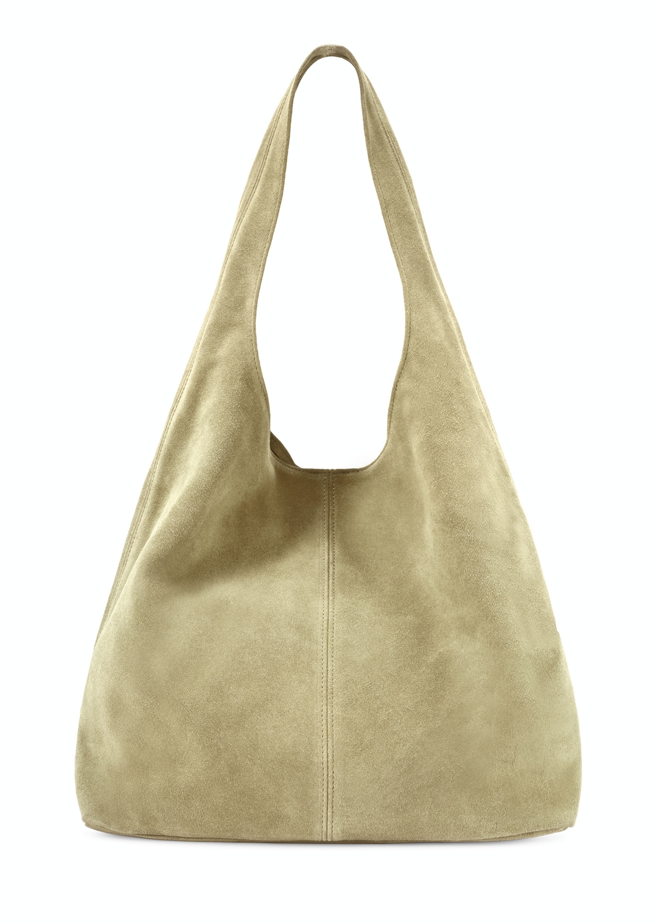 Sage suede women's shopper bag TORES-1177-8F(W26), back view of the product on a white background.