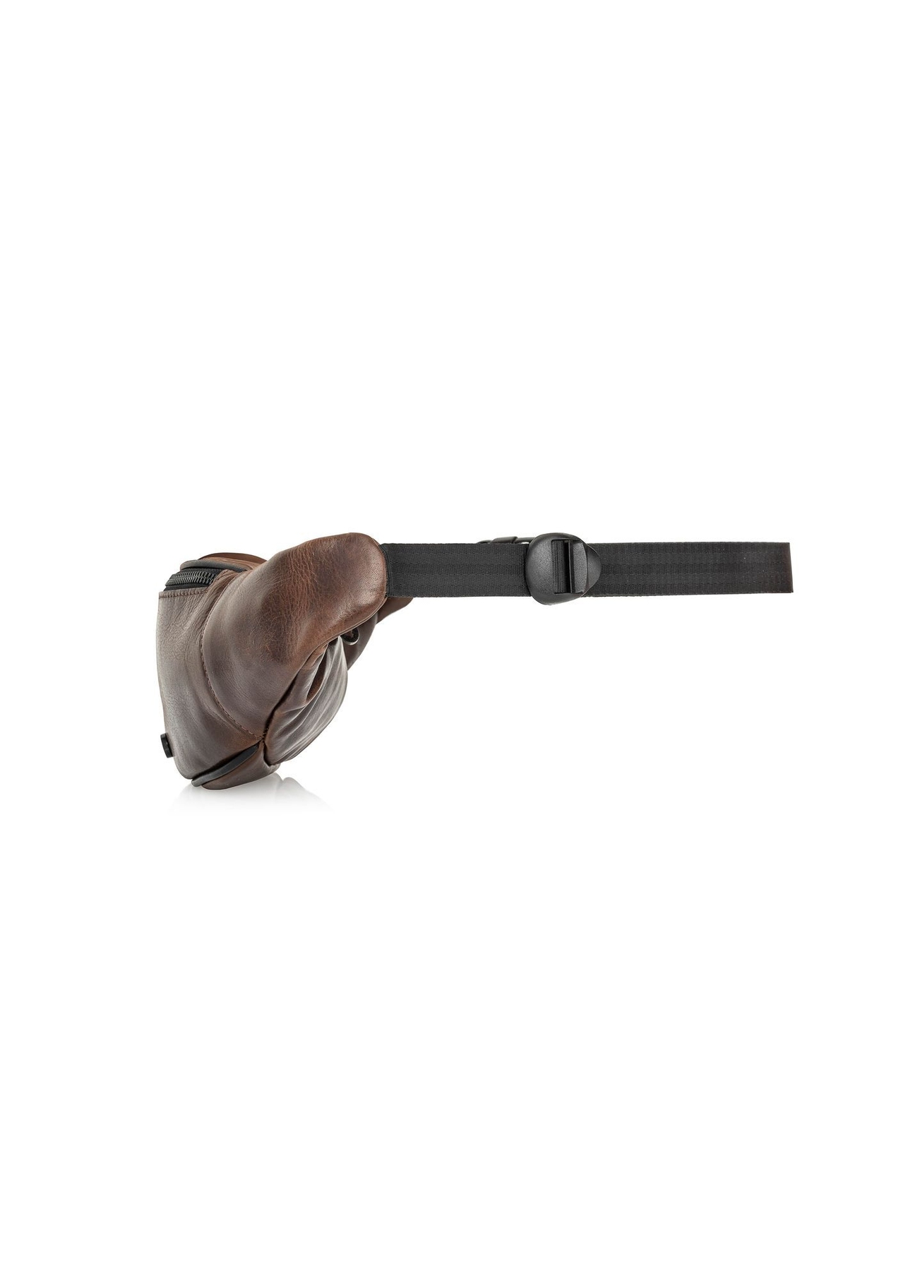 Men's brown leather waist bag TORMS-0107-1H(W26), side product view on white background.