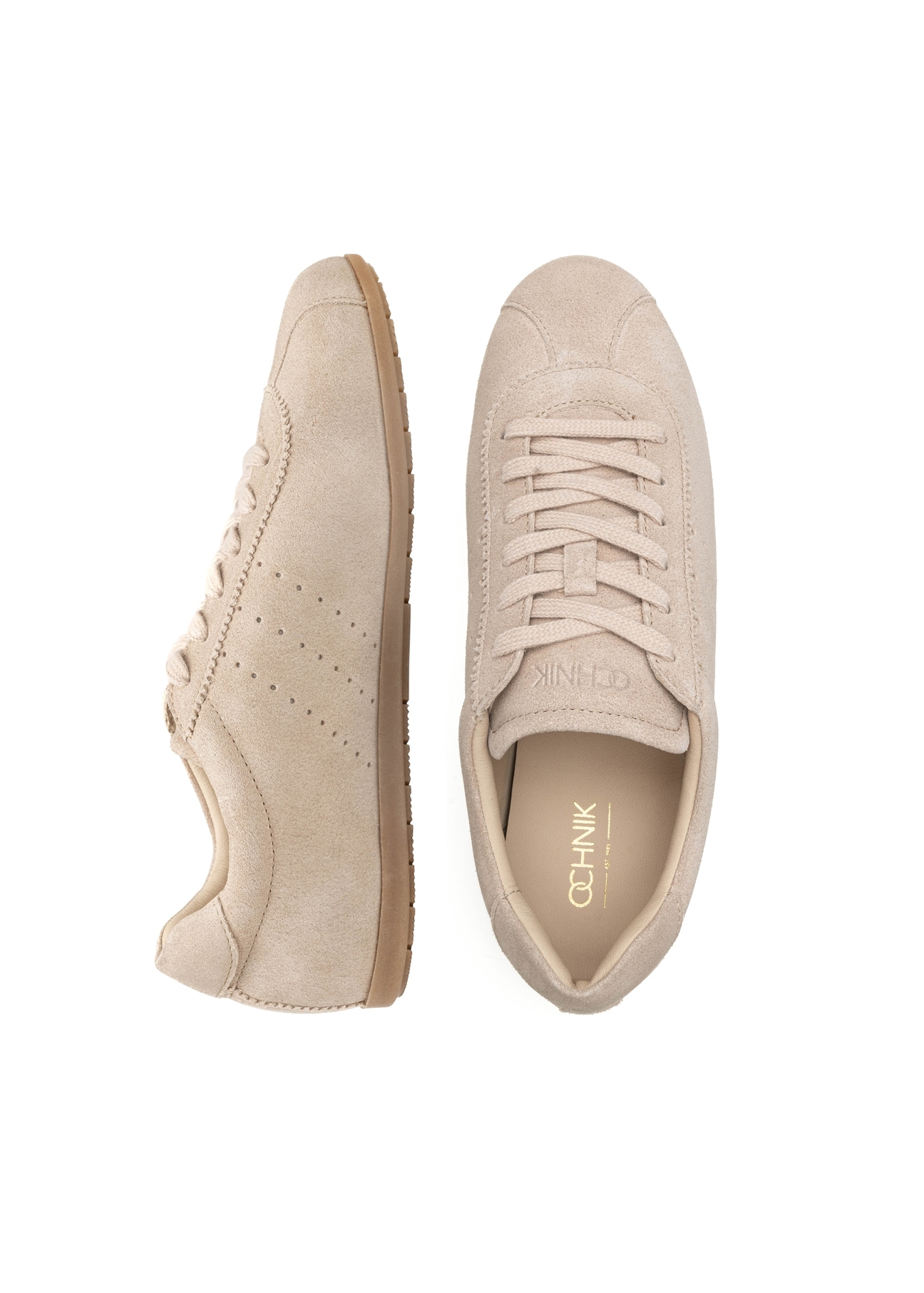 Beige suede women's shoes BUTYD-1261-1A(W26), product view from above on white background.