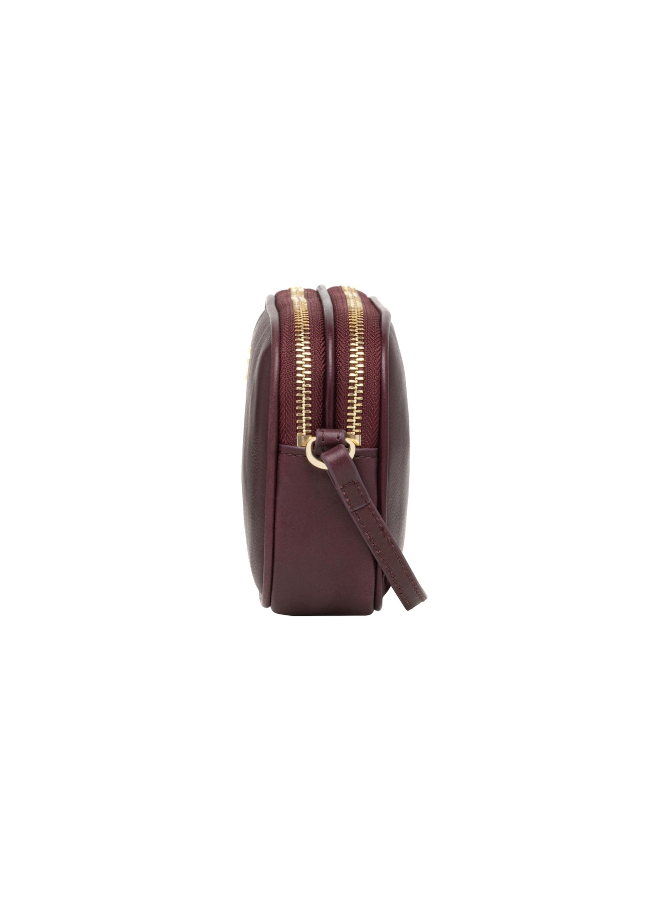 Small women's leather handbag in burgundy color TORES-1152-4D(Z26), product view from the side on a white background.