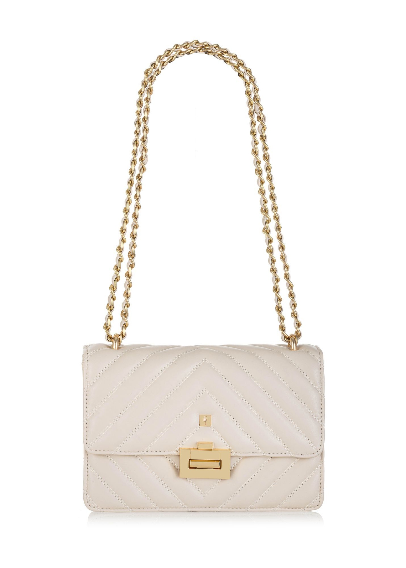 Cream quilted women's handbag TOREC-0528D-12(Z25), front product view on white background.